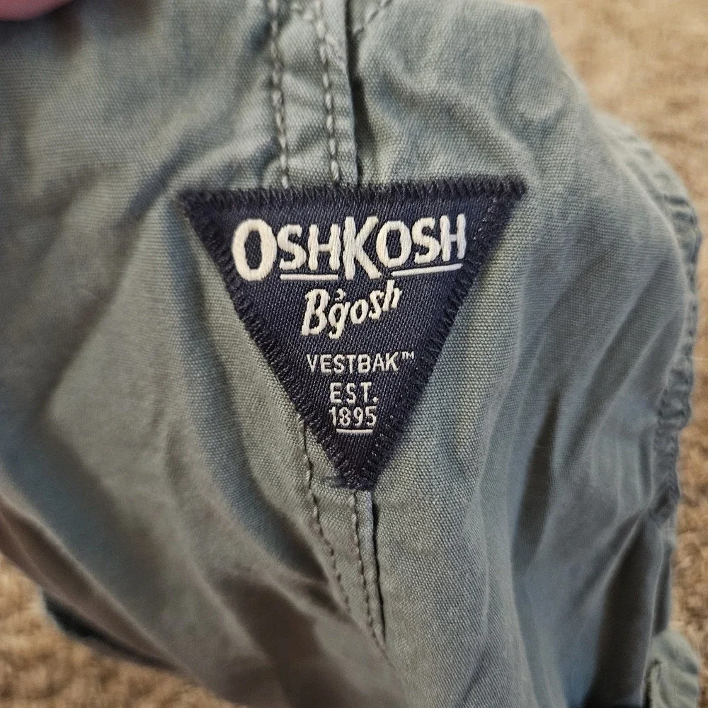 Oshkosh B'gosh Green Overalls Bibs Boys Size 24 Months Roll Cuffs Cotton